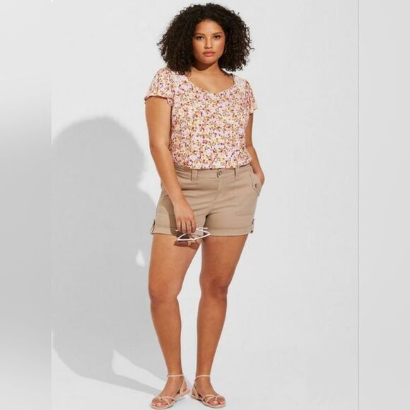 Torrid Women's Top Super Soft Floral 2X Pink Gold‎ Smocked Flutter Sleeve Scoop - Picture 1 of 10